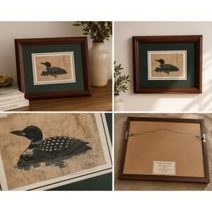 Small Vintage Framed Loon Art Print Cabin Decor Woodland Nature Wall Art ✨